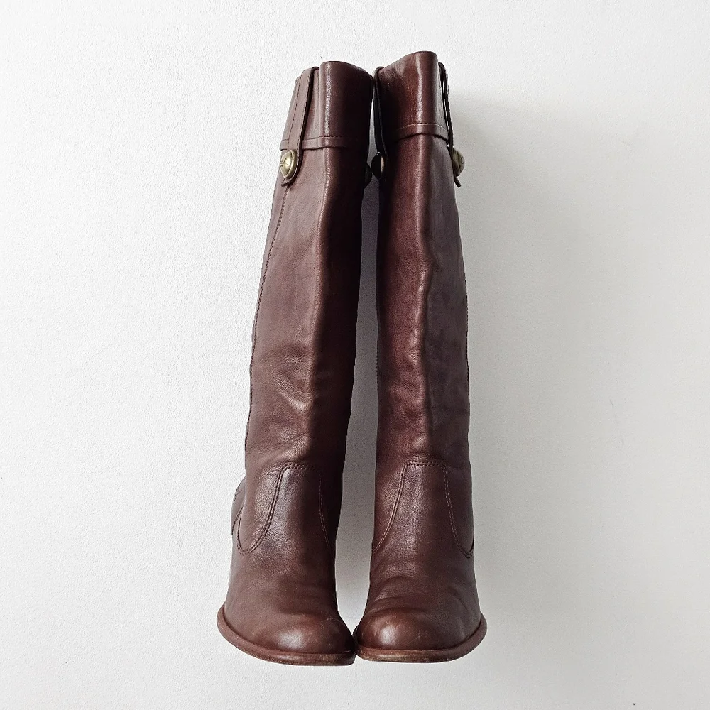 Coach Faith Leather Knee High Boots Brown Stacked Heel Riding Boots 6.5B